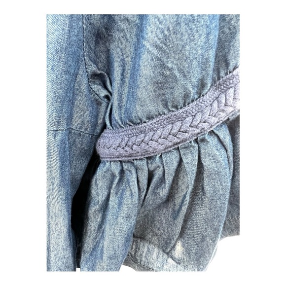 Max Edition Mid Length Bell Sleeve Blue Chambray Dress with Blue Braided Trim - Picture 2 of 8